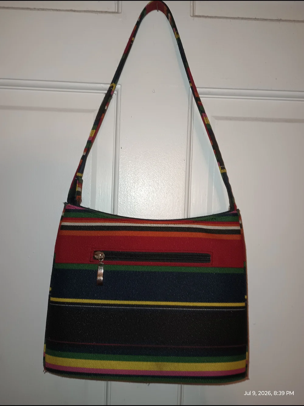 Striped Multicolor Shoulder Bag in Green, Red & Yellow